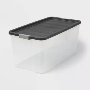 200qt Heavy Duty Latching Clear Storage Box: Portable Black Utility Bin with Lid, 200qt Capacity