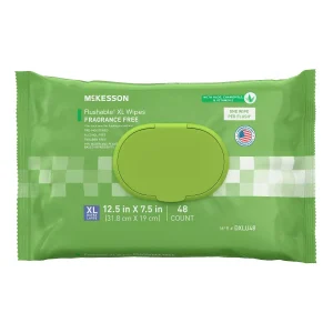 McKesson Flushable* Wet Wipes XL - Aloe & Vitamin E Formula, Gentle on Skin, Plant-Based Adult Cleansing Wipes - Unscented